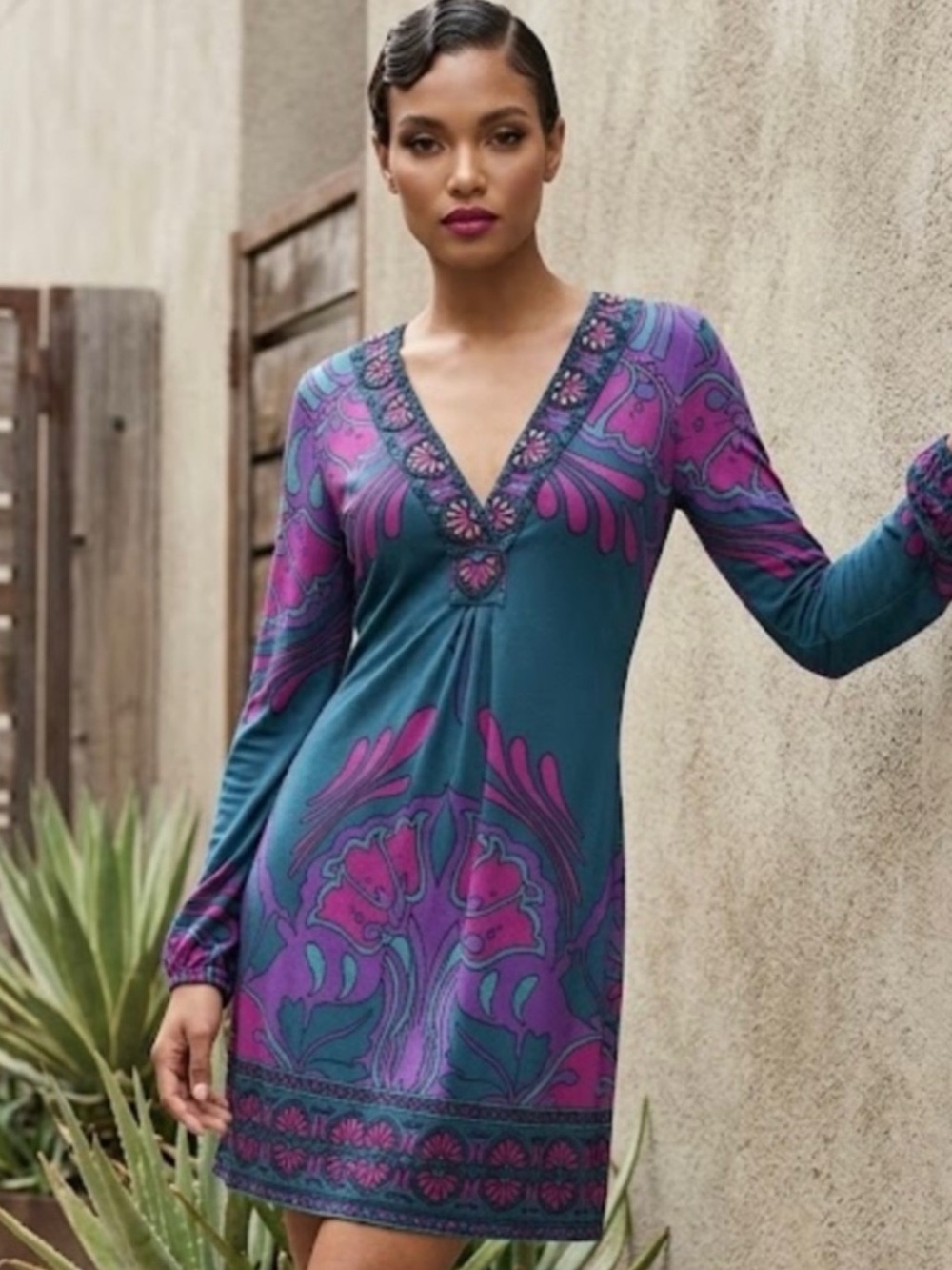 Vintage Hale Bob Teal & Purple Boho Dress